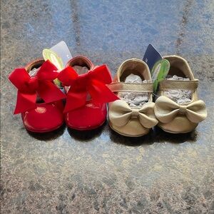 Red and Gold Bow baby shoes